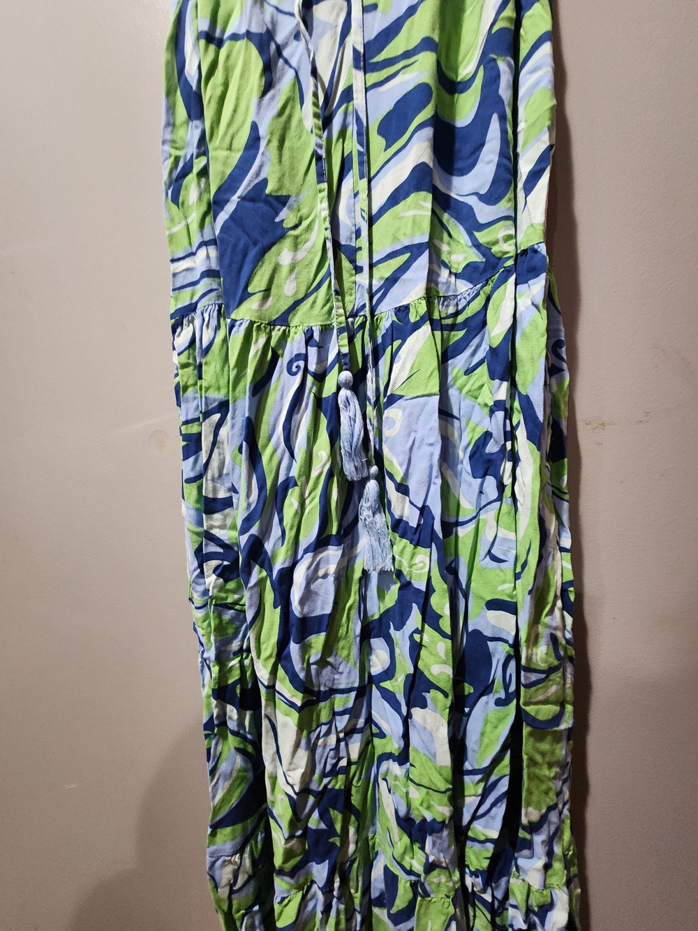 Blue & Green Printed Women's Maxi Skirt with Tie Waist - Picture 5 of 7